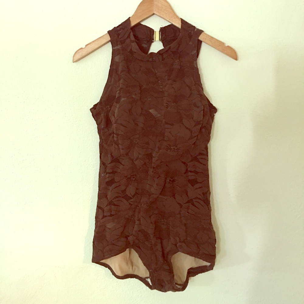 3 for $30- Vtg 60s Chocolate Brown Lace One Piece